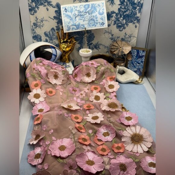 🆕 BRONX & BANCO 🧿 NWOT Jasmine Floral-Appliqued Gown, Pastel Pink Sz M US 6 - Picture 13 of 16